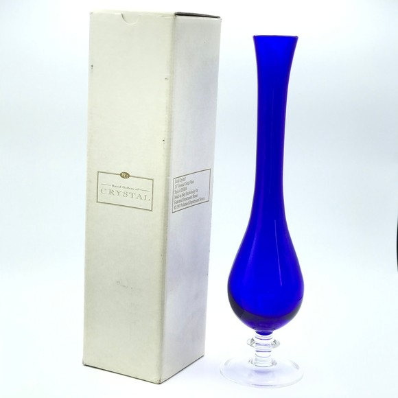 Vintage Royal Gallery Italian Lead Crystal Jessica Cobalt Blue Glass Vase 1997 - Picture 3 of 12